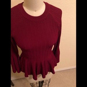 Jonathan Simkhai burgundy bell sleeve top